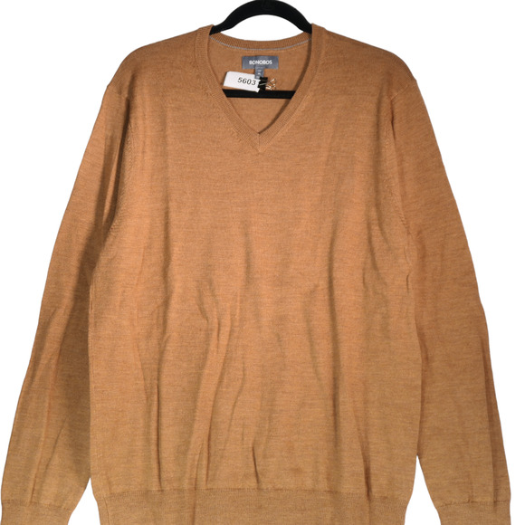Bonobos Sweater Mens XL Brown 100% Merino Wool Holiday Ski V Neck Pullover Knit - Picture 2 of 7